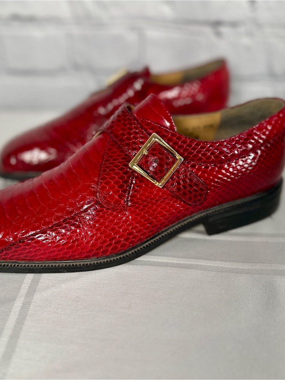 NOS Giorgio Brutini Red Snakeskin Monk Strap Shoe Loafer Mens 8.5 Womens 10.5